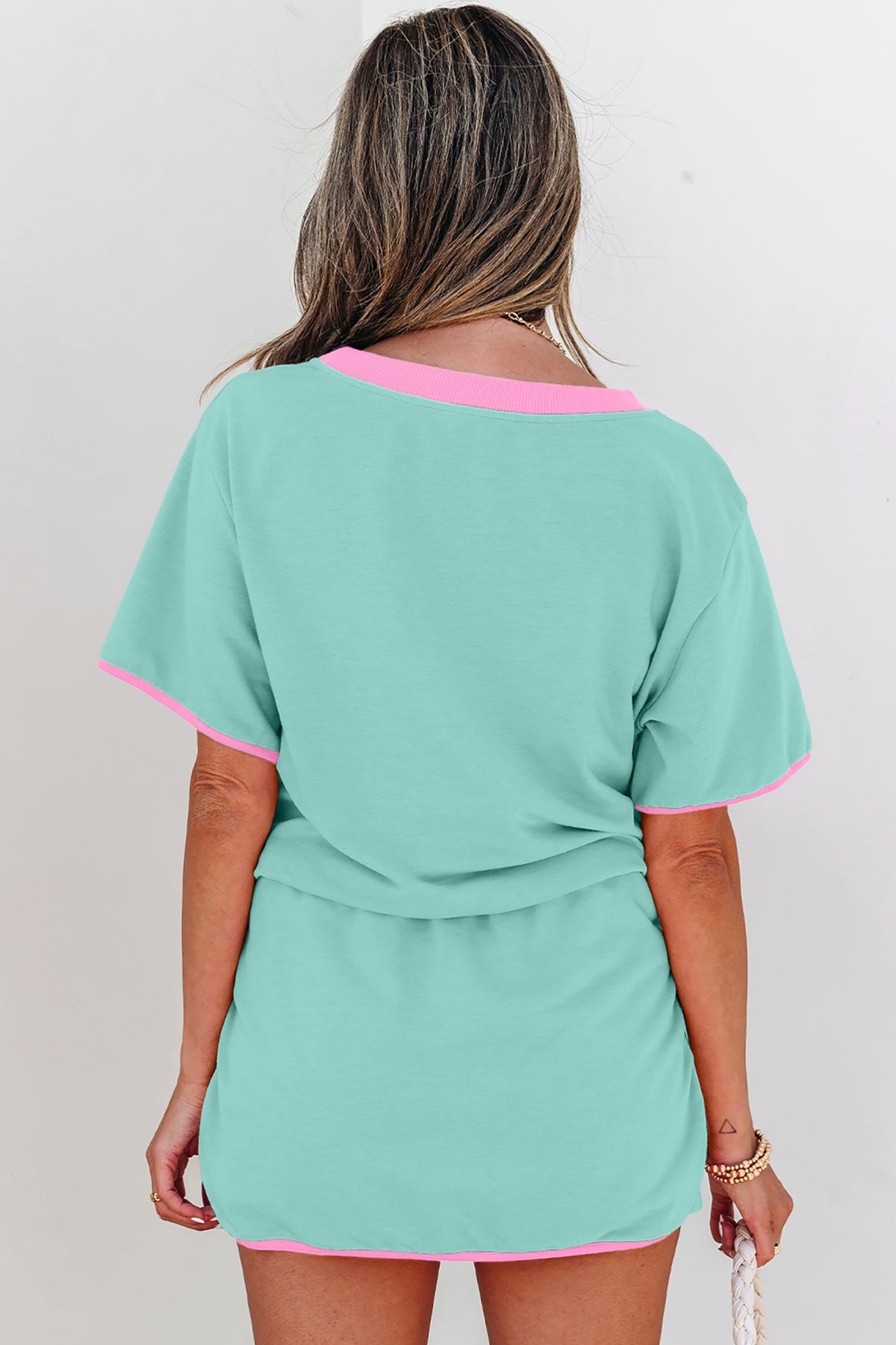 Turquoise Colorblock Edge Two-Piece Set