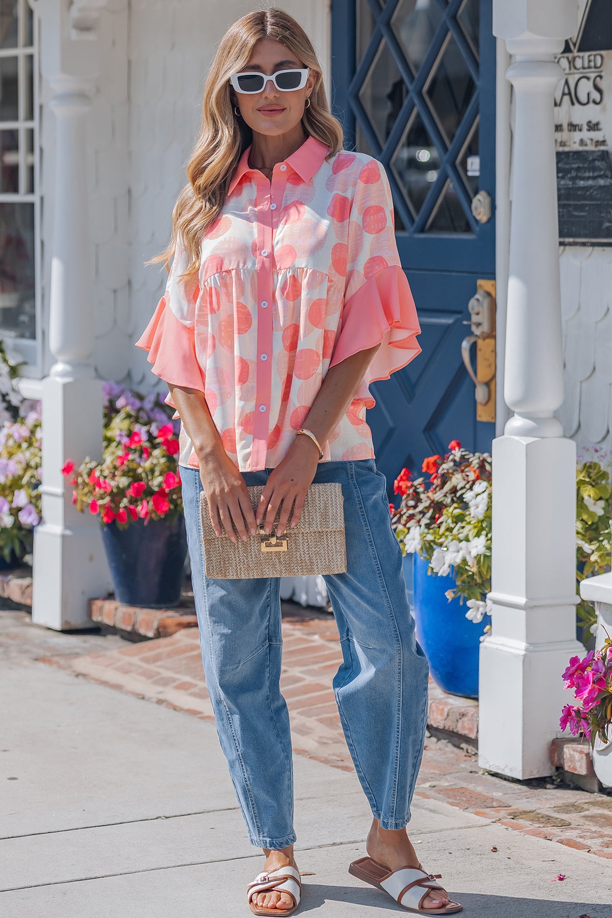 Polka Dot Ruffle Babydoll Blouse