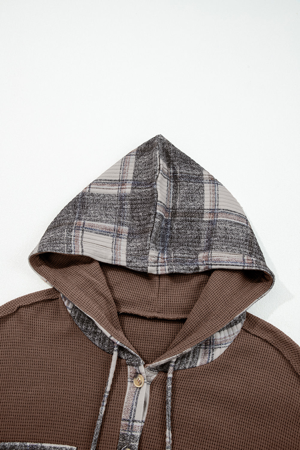 Plaid Button Down Drawstring Jackets