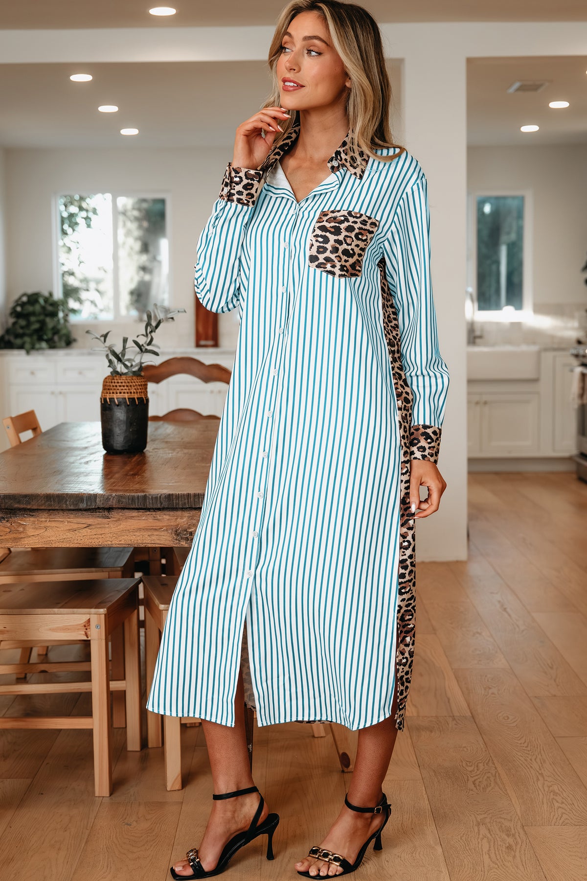 Stripe Leopard Long Maxi Dress