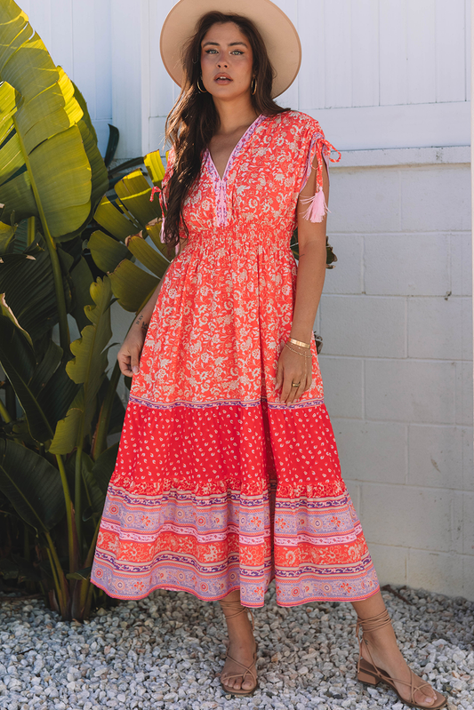Tasseled Tied Maxi Floral Dress
