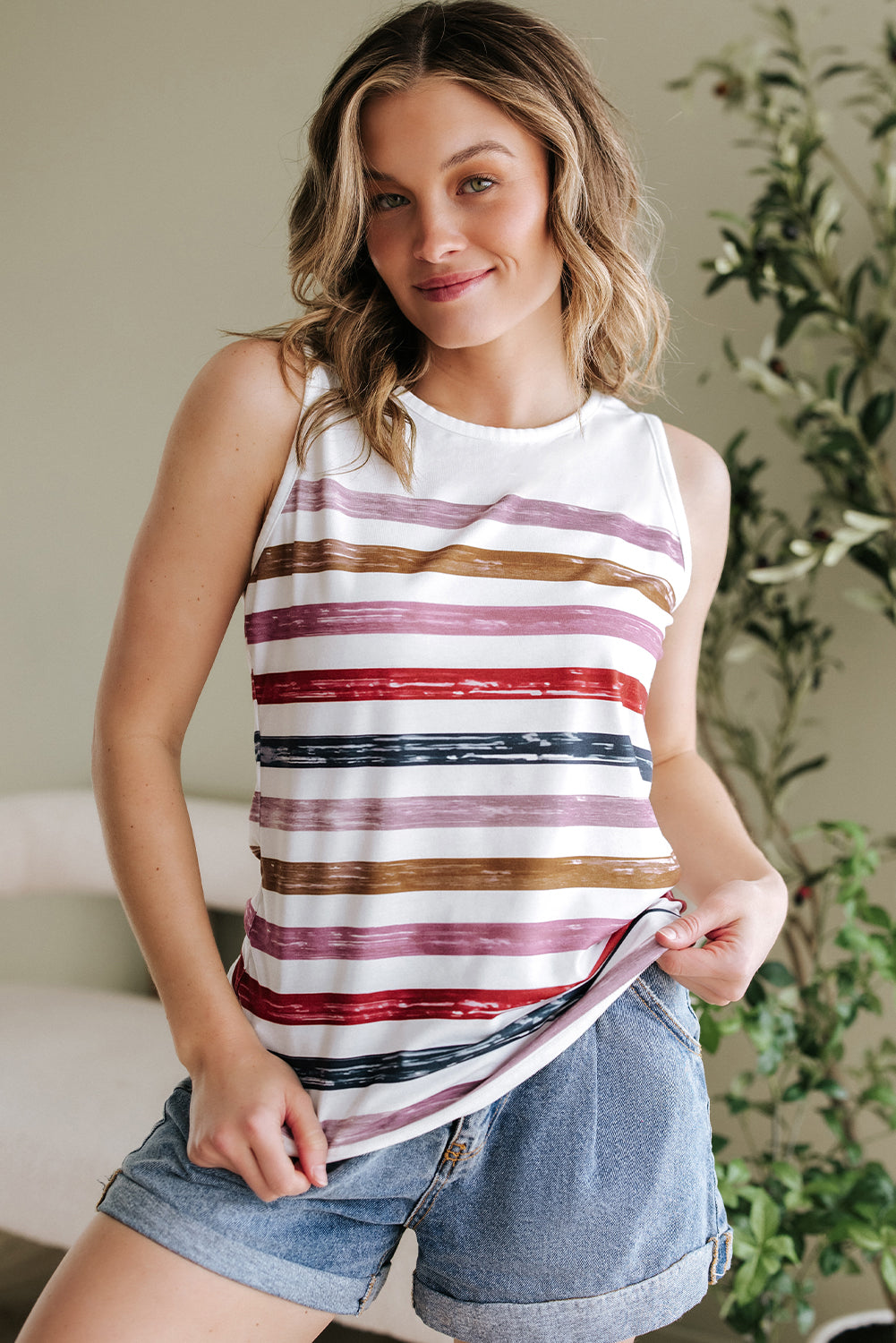 Stripe Rainbow Round Tank Top
