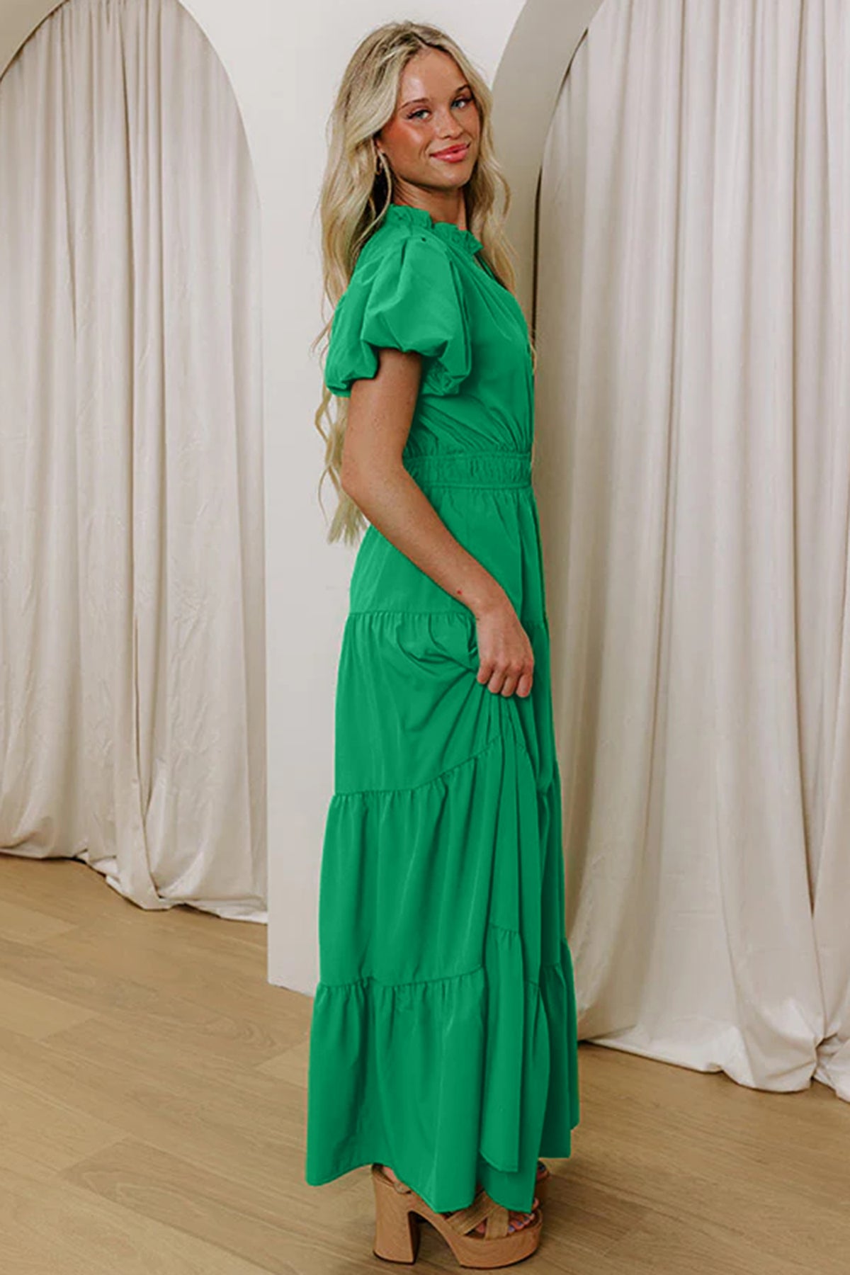 Puff Sleeve Tiered Maxi Dress