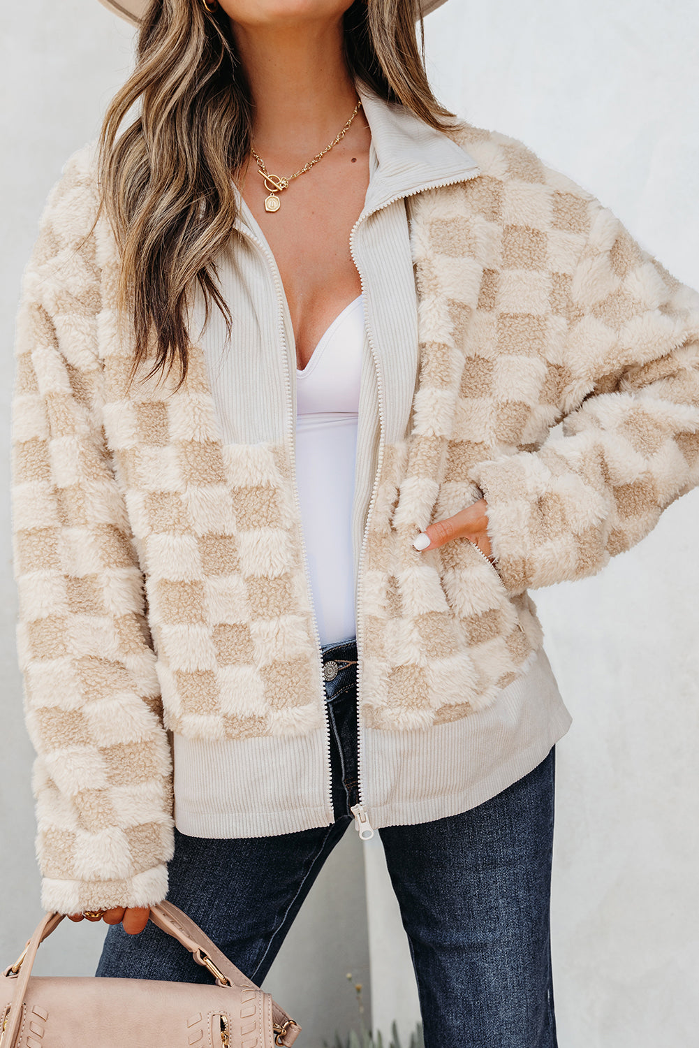 Checker Sherpa Corduroy Zip Jackets