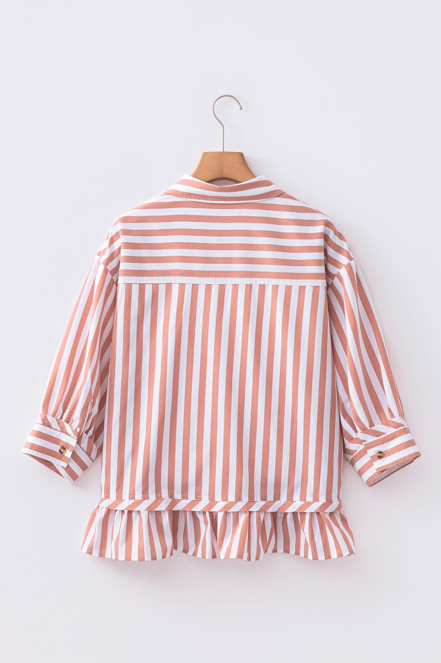 Stripe Collar Ruffle Hem Blouse