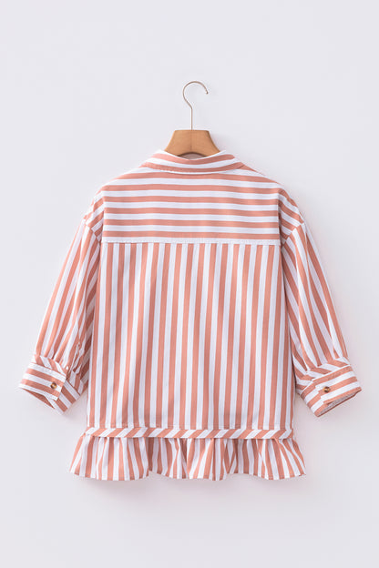 Stripe Collar Ruffle Hem Blouse