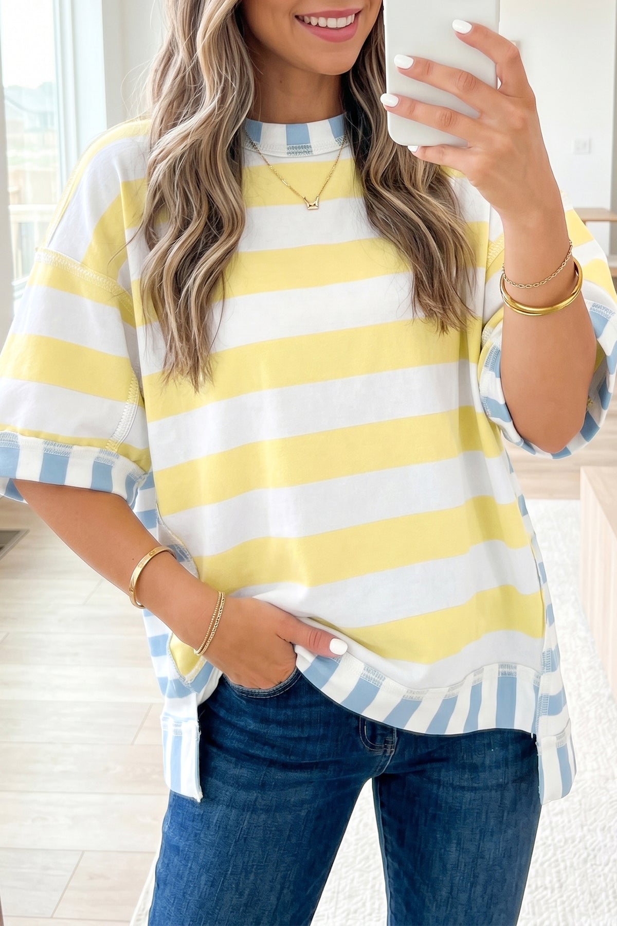 Stripe Exposed Seam Oversized Tee