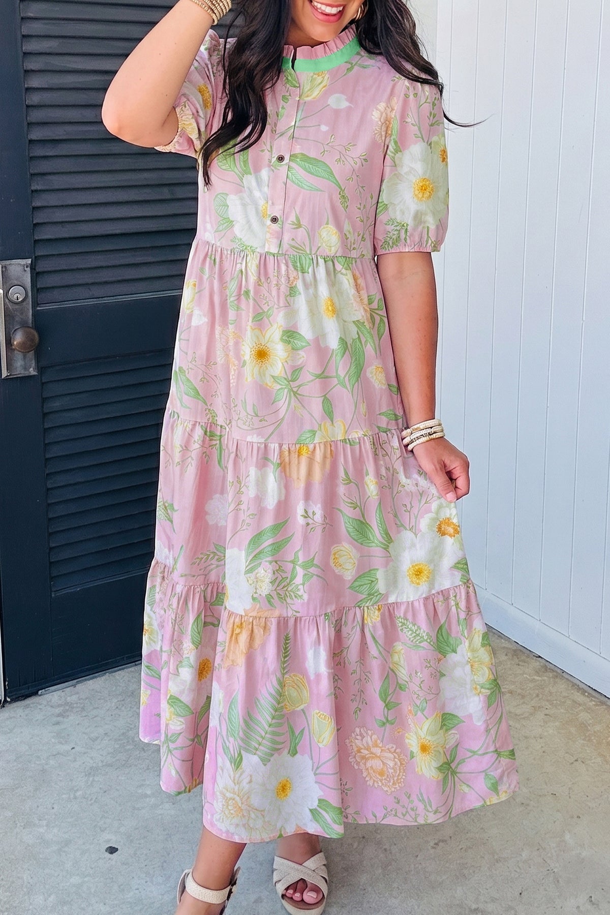 Puff Sleeve Tiered Floral Dress
