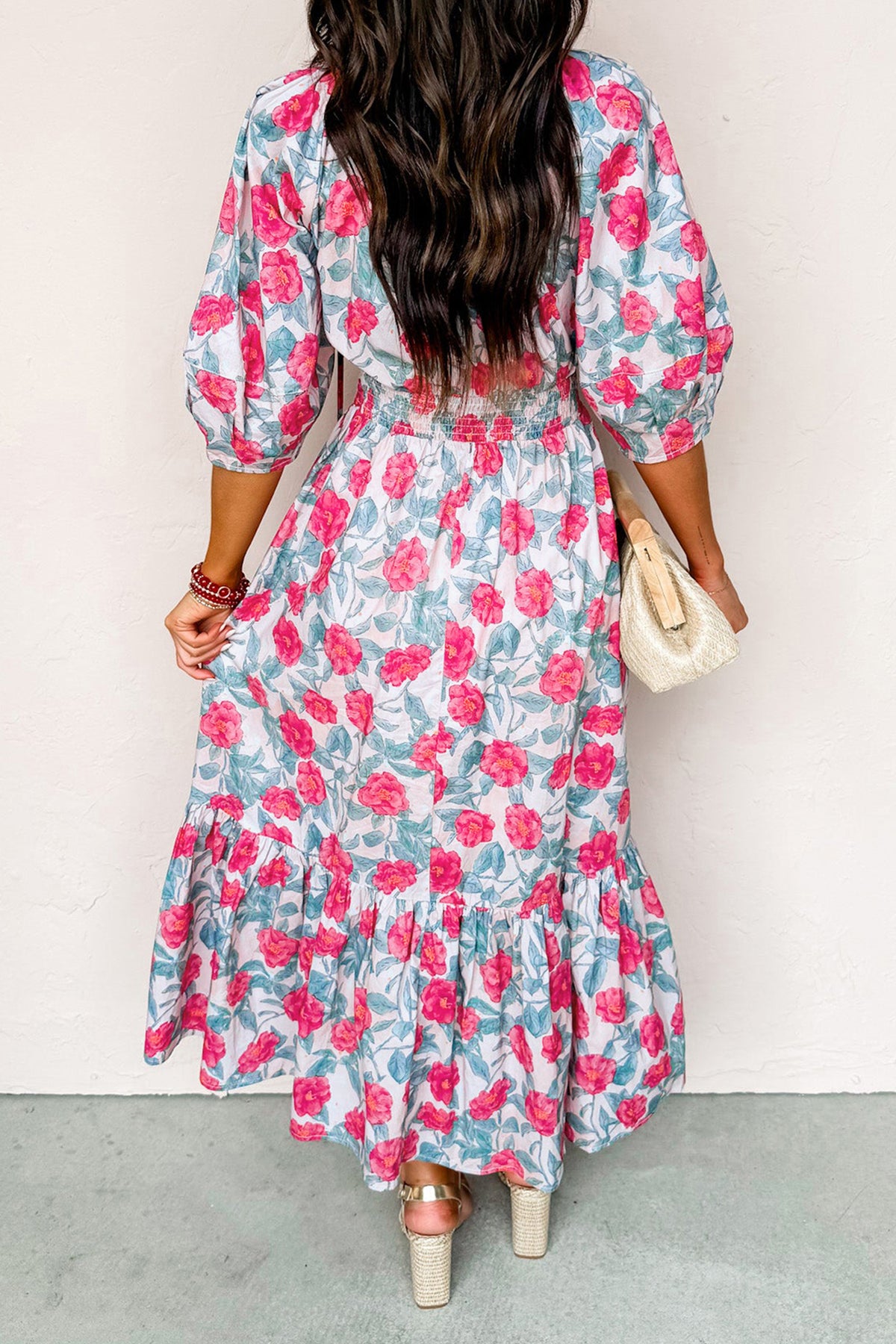 Puff Sleeve Midi Floral Dress