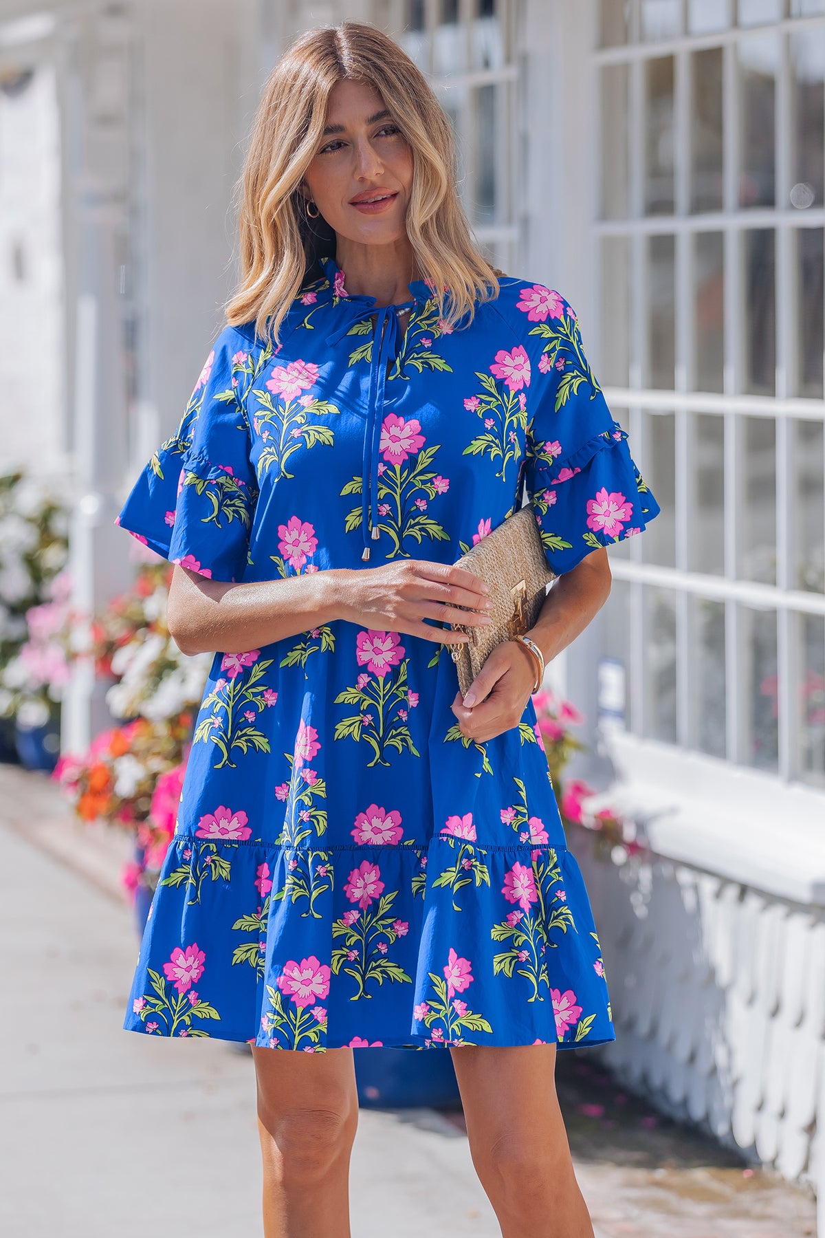 V-neck Short Sleeve Floral Dress
