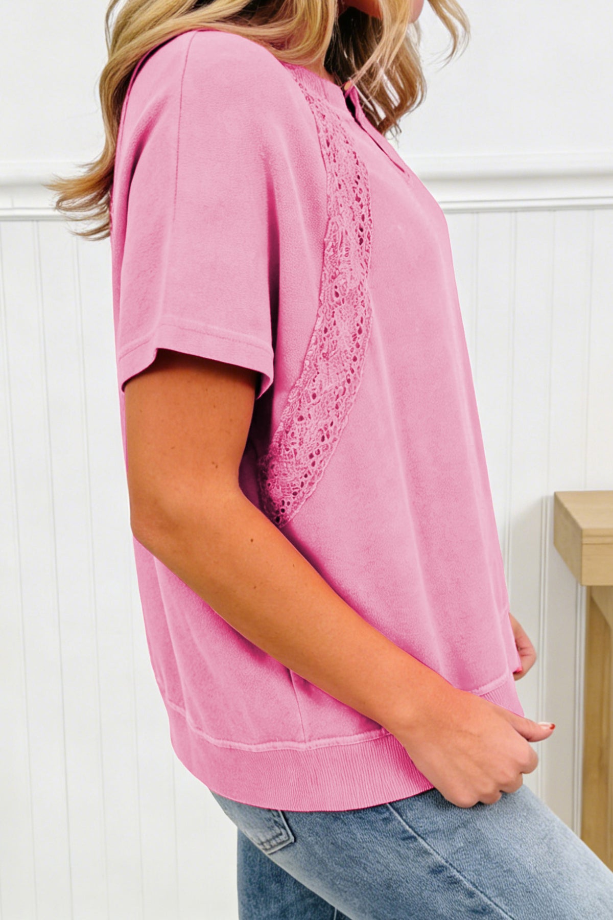 Raw Cut Notched Lace Tee