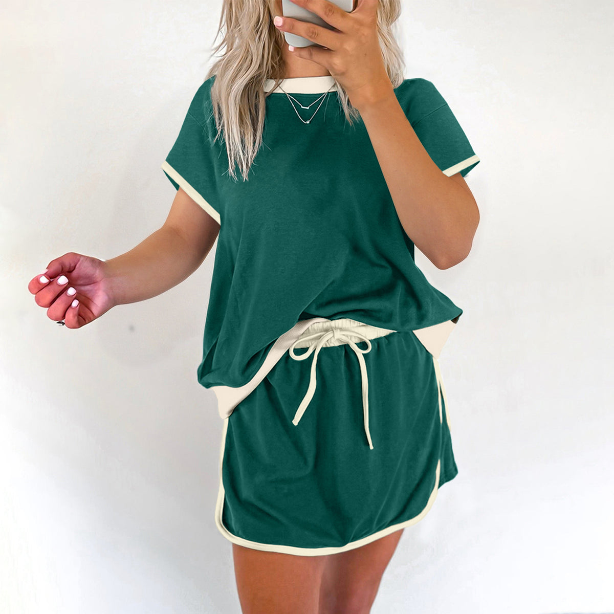 Turquoise Colorblock Edge Two-Piece Set