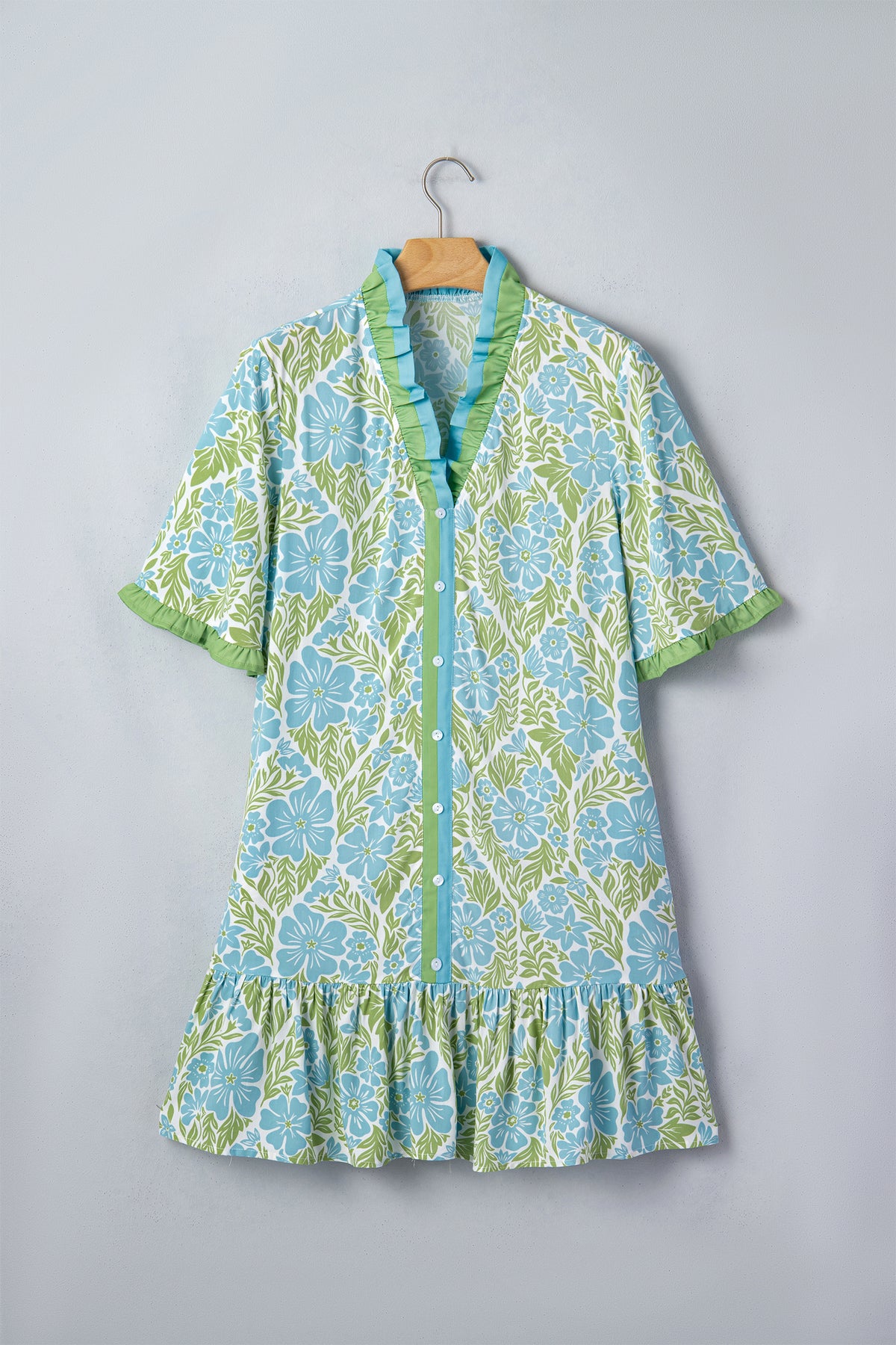 V-neck Button Front Floral Dress
