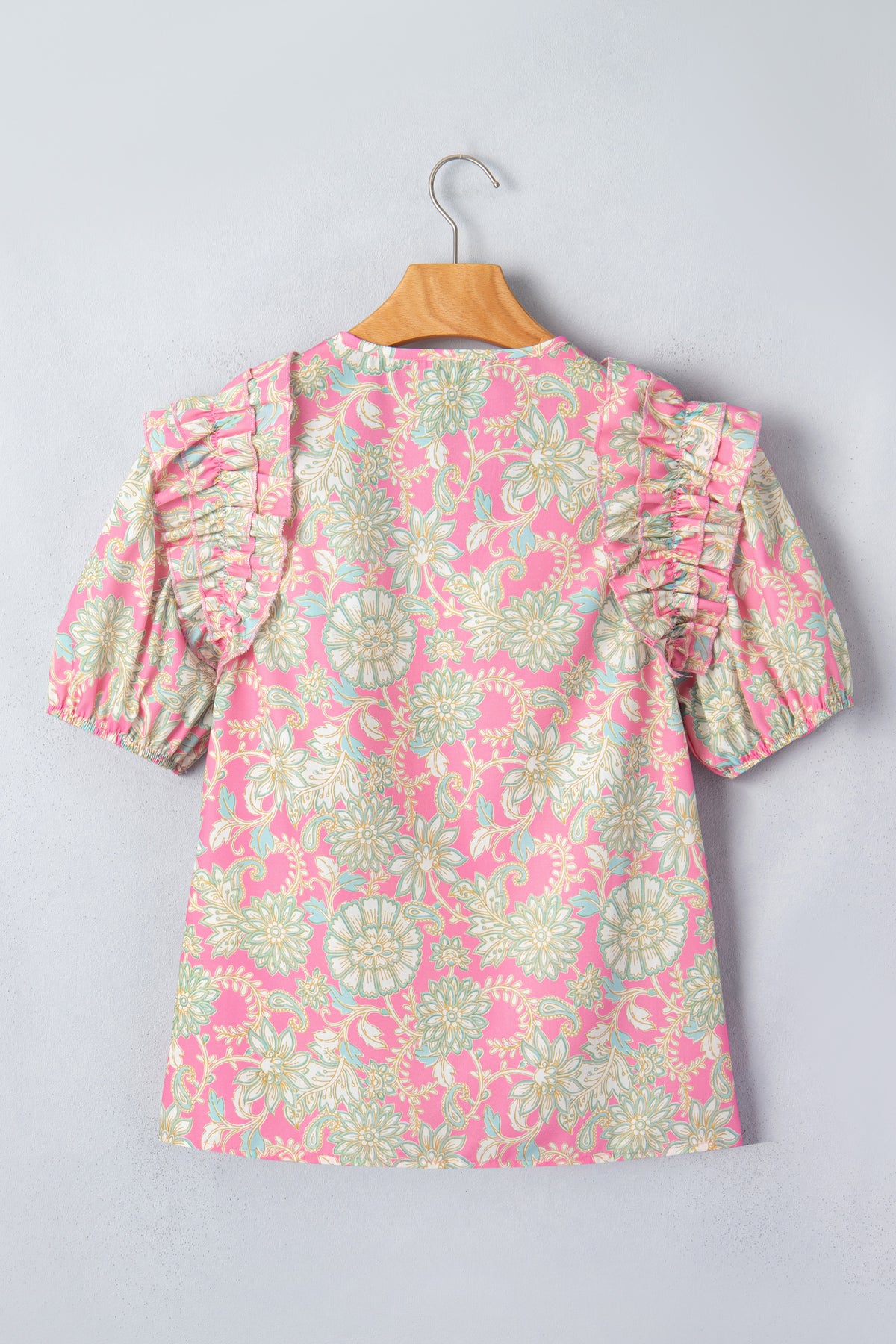 V-neck Floral Puff Sleeve Blouse