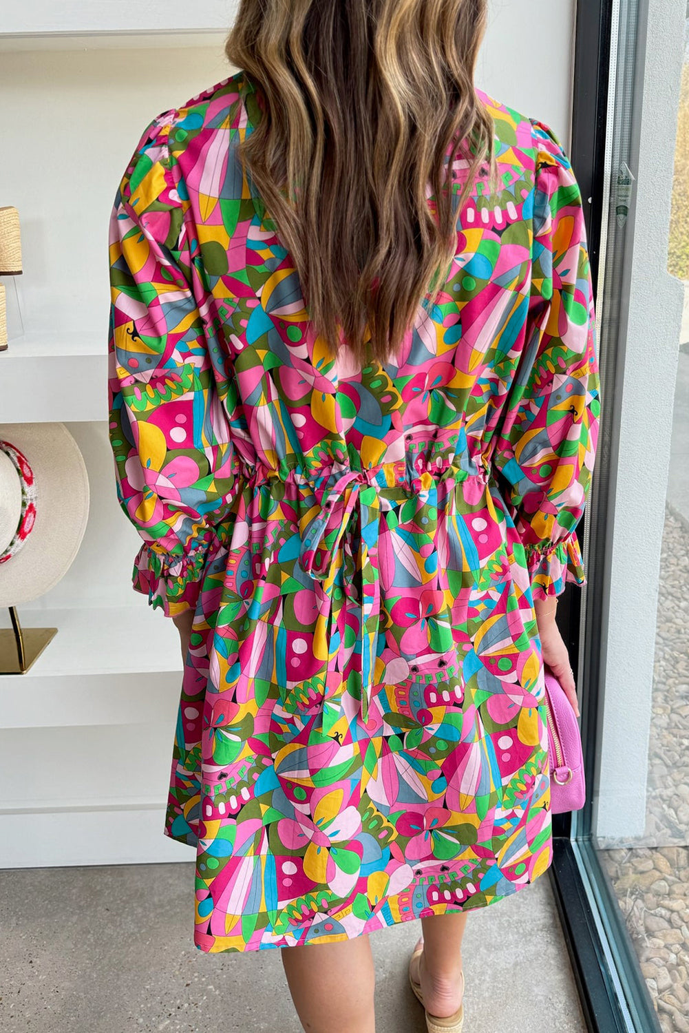 Abstract Printed Buttoned Mini Dress