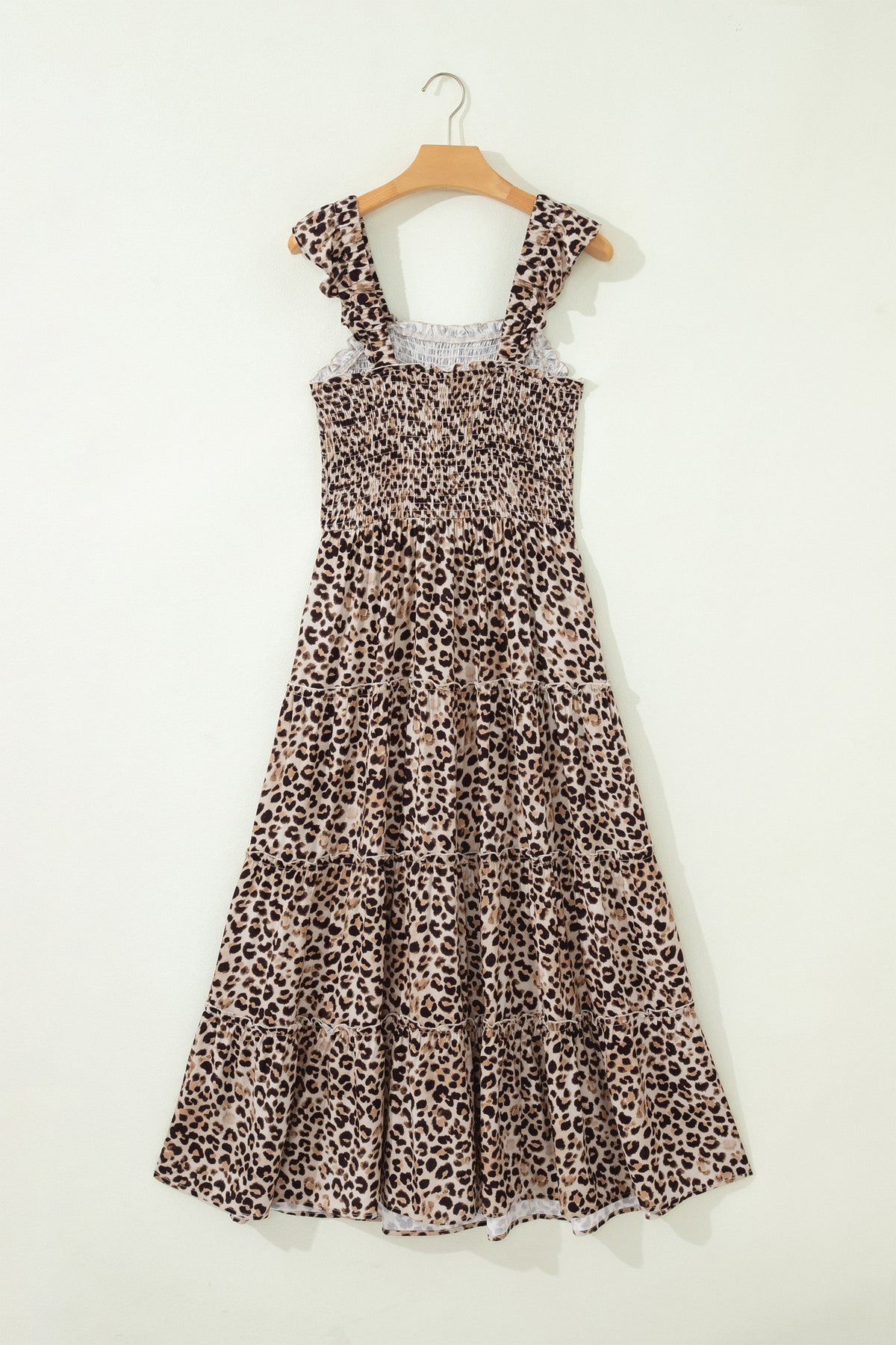 Ruffled Smocked Leopard Maxi Dress