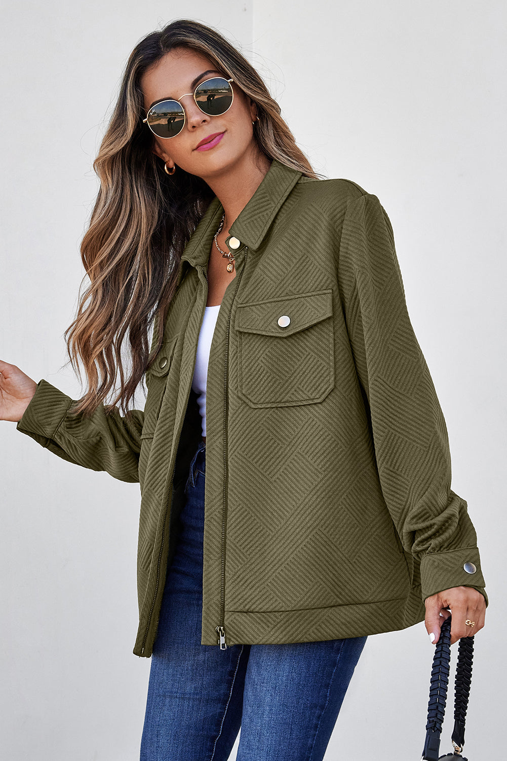 Blackish Color Zip Button Jackets