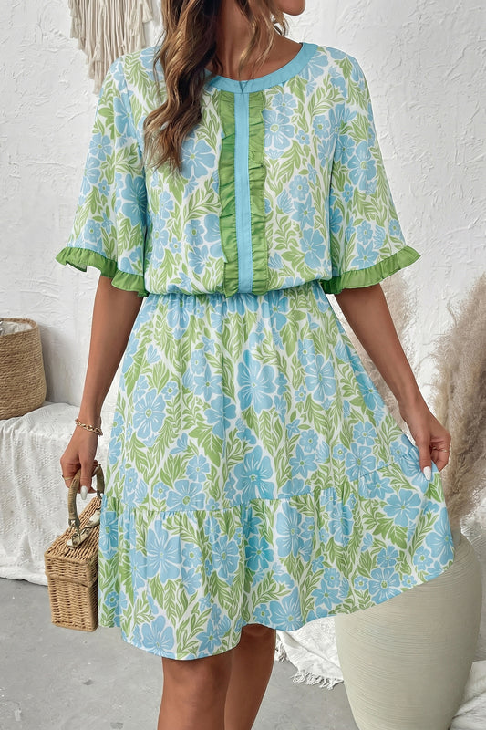 Ruffle Short Sleeve Floral Dress