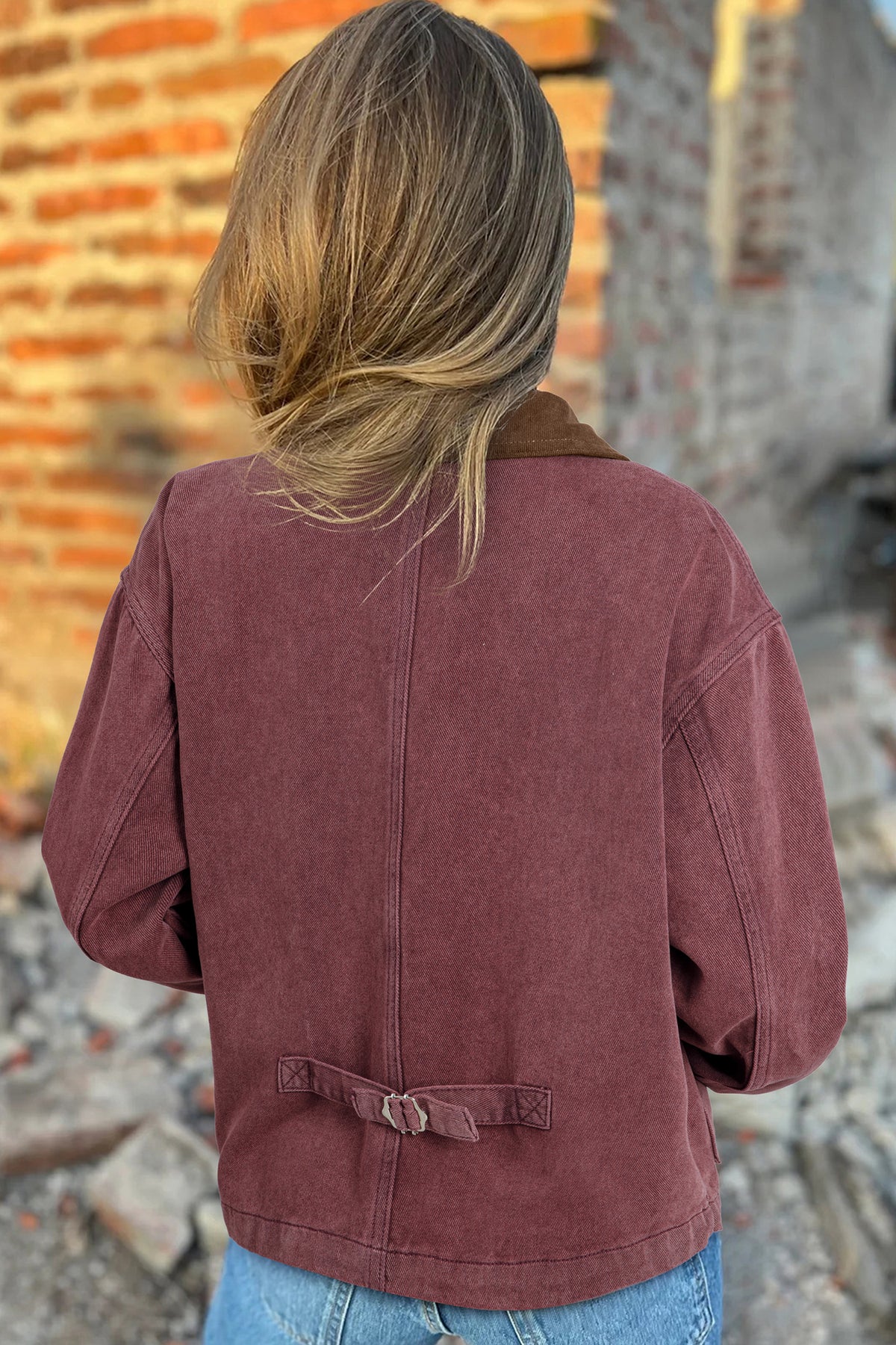Corduroy Collar Zipped Denim Jackets