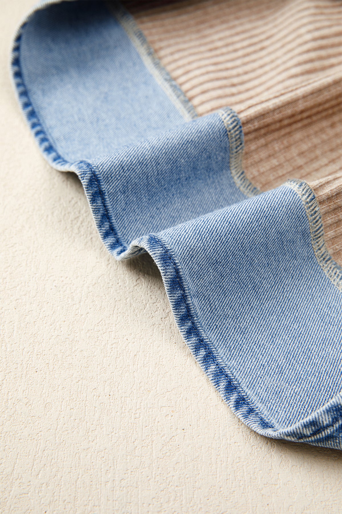 Ribbed Knit Denim Button Blouse