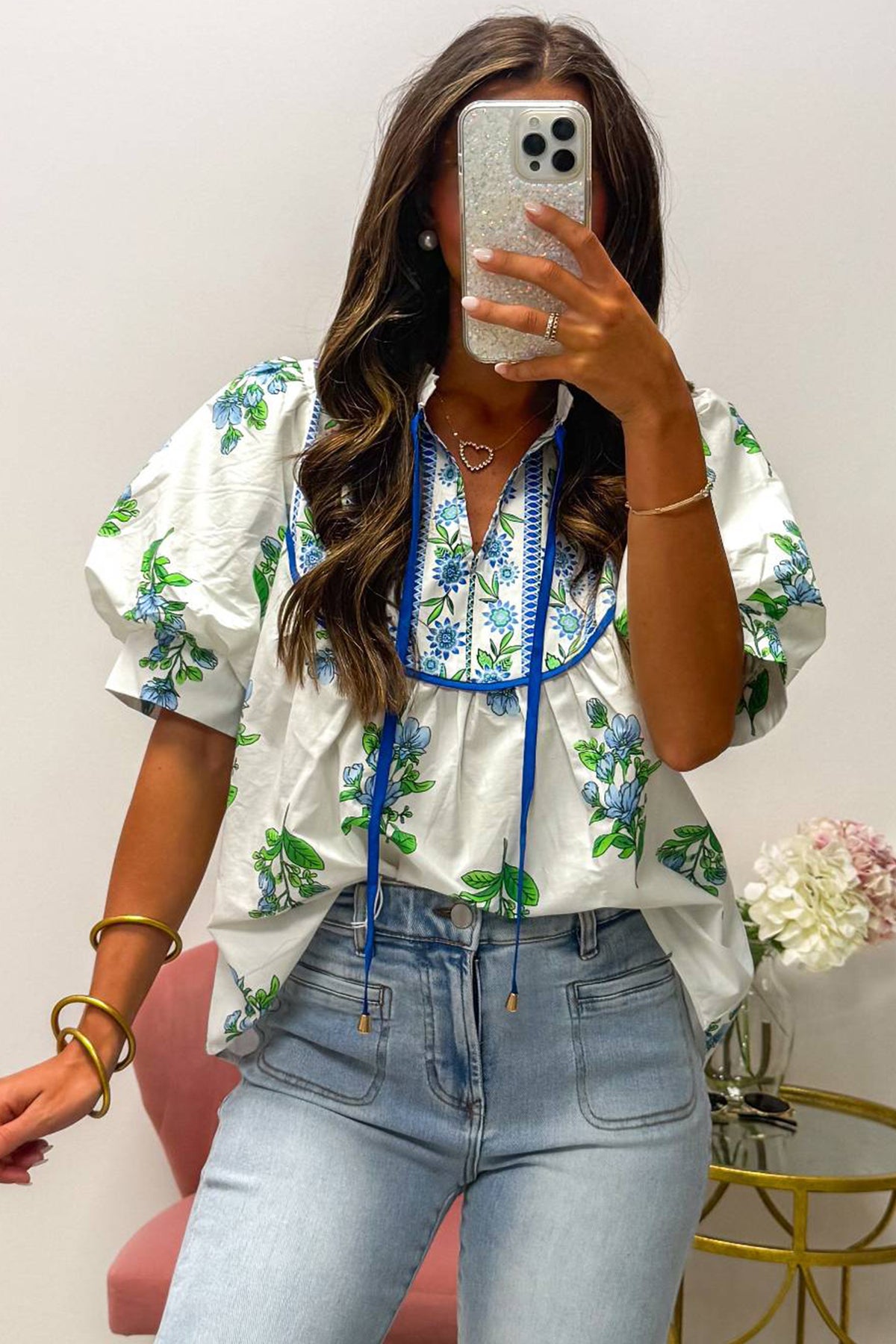 Floral Tie Neck Blouse