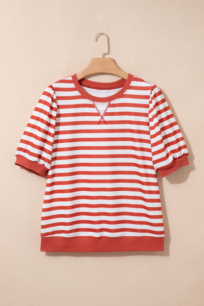 Stripe Short Bubble Sleeve Tee