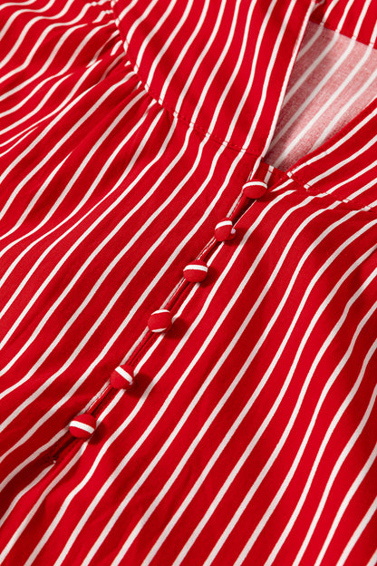 Stripe Ruffled Puff Sleeve Blouse