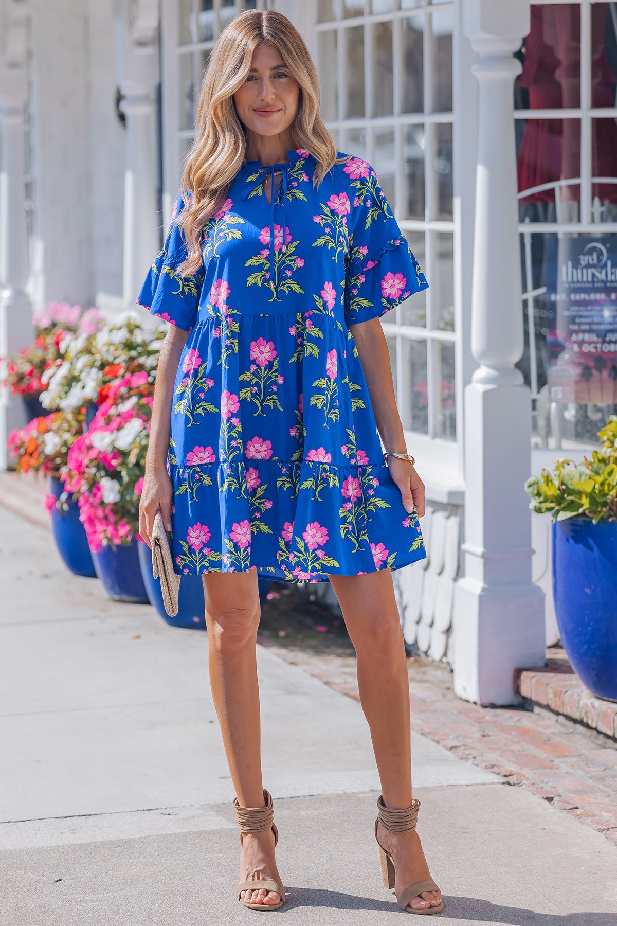 V-neck Short Sleeve Floral Dress