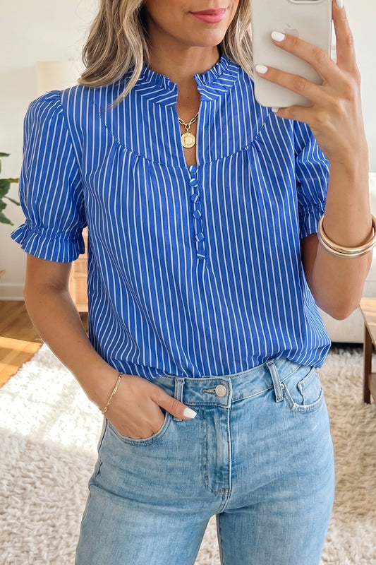 Stripe Ruffled Puff Sleeve Blouse