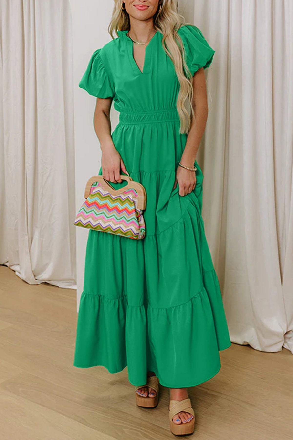 Puff Sleeve Tiered Maxi Dress