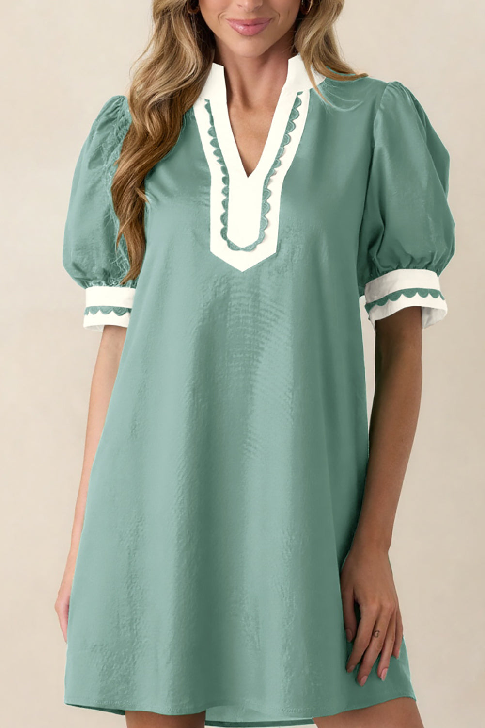 Scallop Color Block Mini Dress