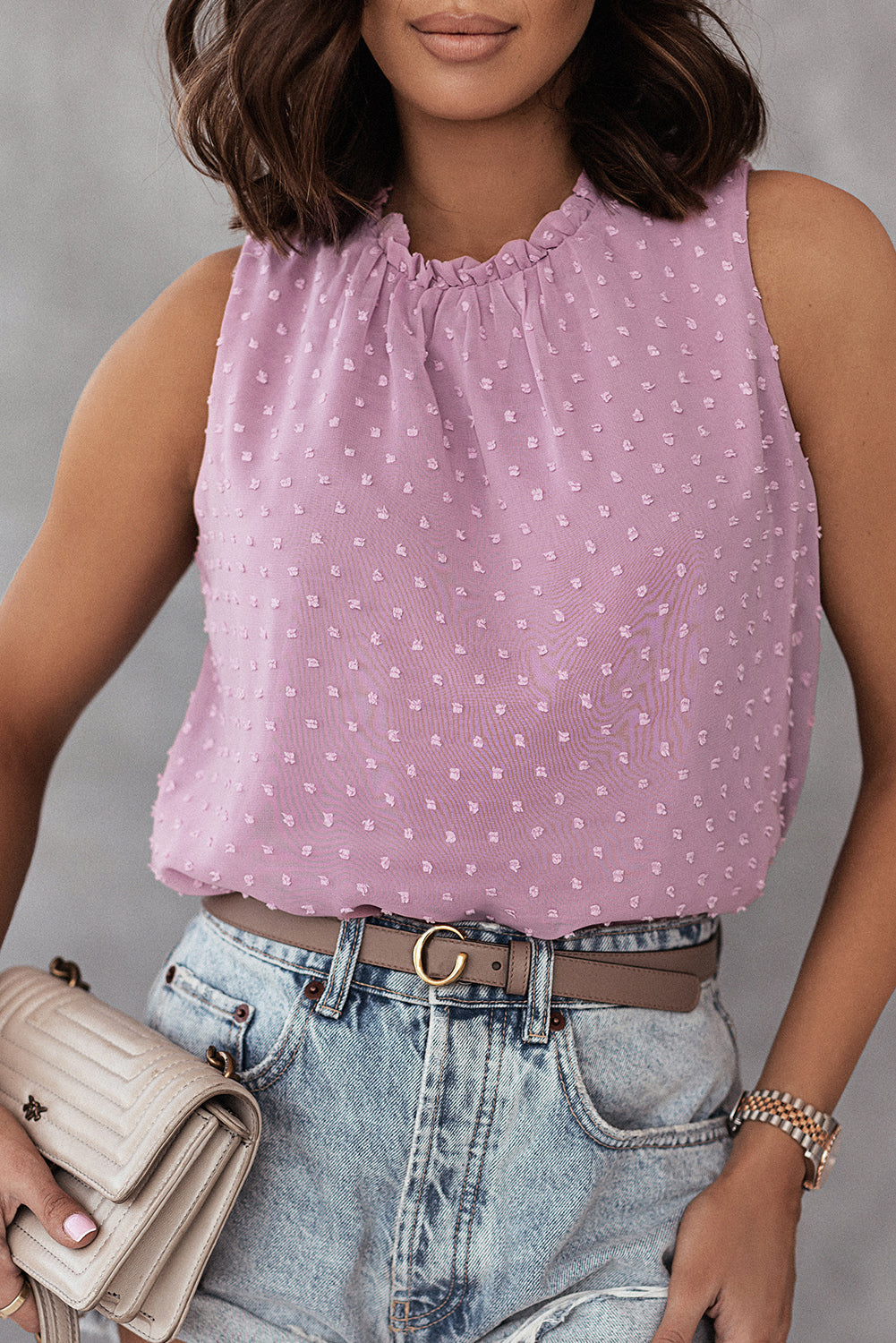 Swiss Sleeveless Ruffle Tank Top