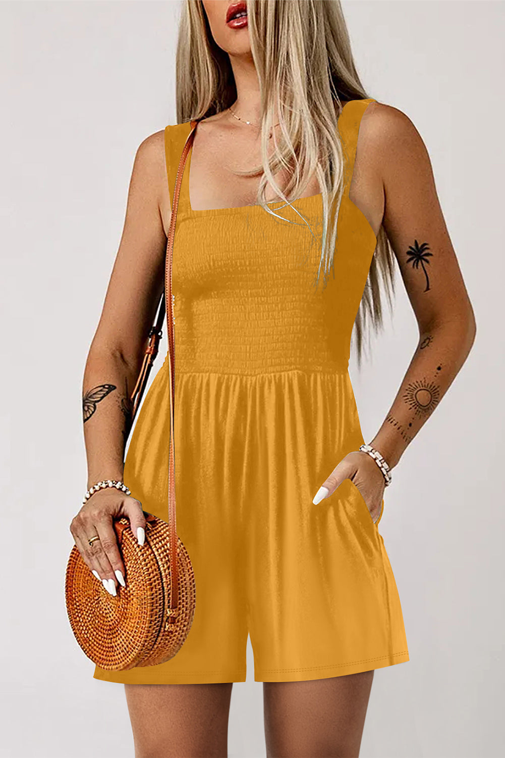 Smocked Sleeveless Jumpsuits & Rompers