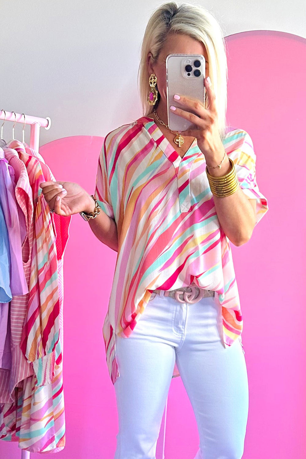 Abstract High Short Sleeve Blouse