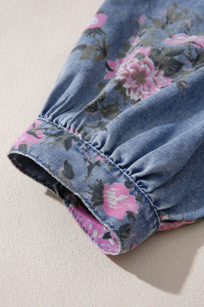 Bracelet Sleeve Floral Denim Blouse