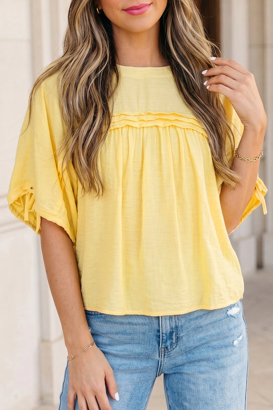 Tie Pleated Babydoll Blouse