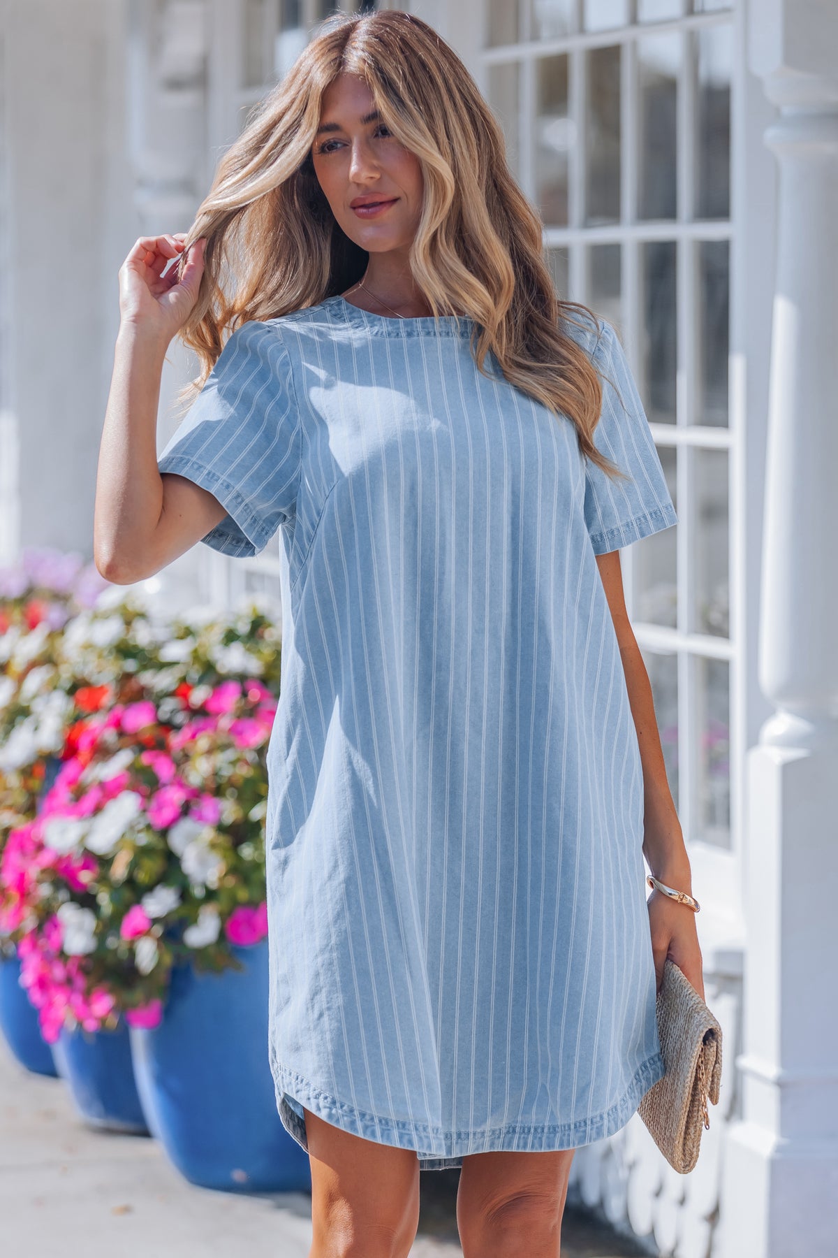 Stripe Buttoned Denim Mini Dress