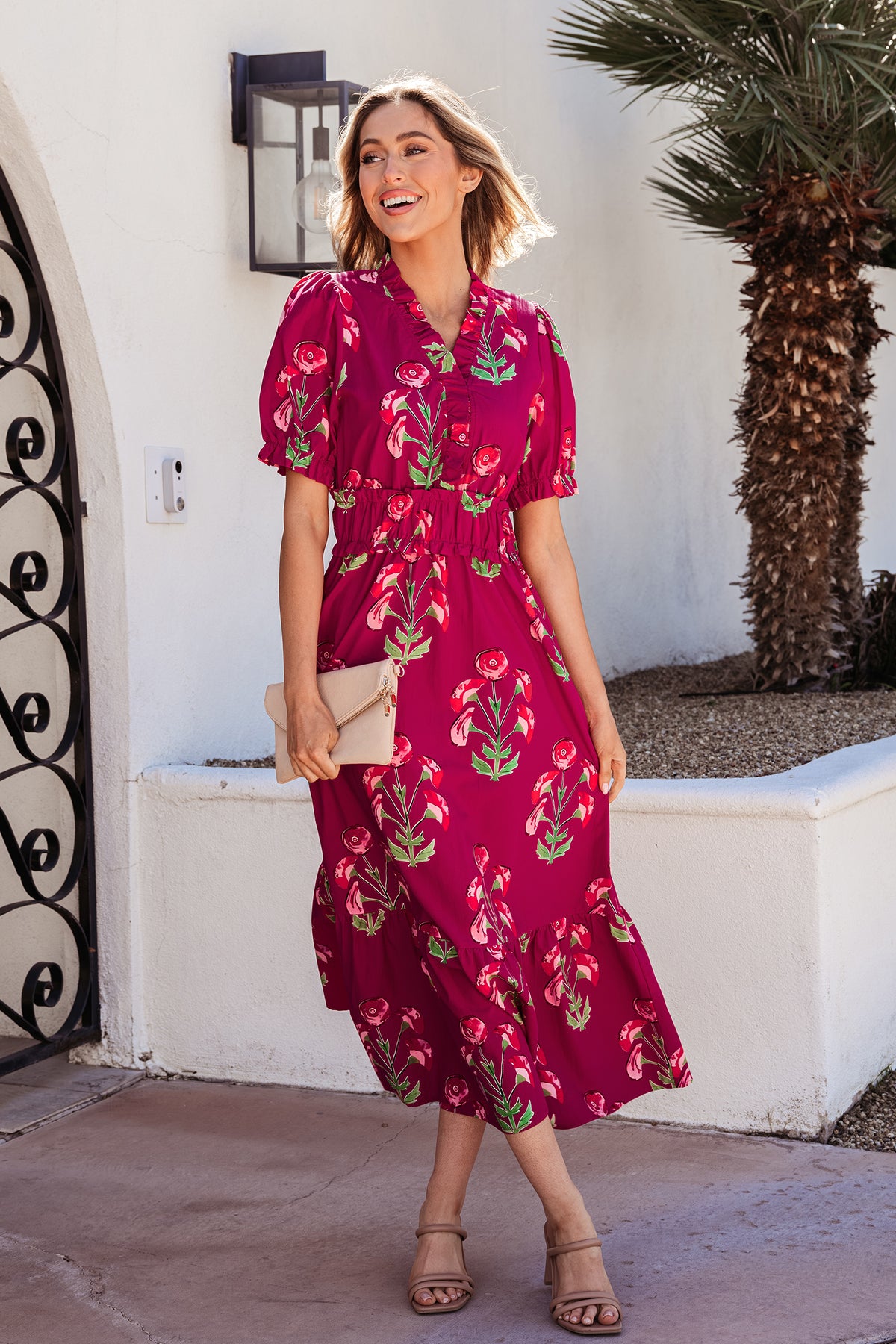 Floral V-neck Ruffle Maxi Dress