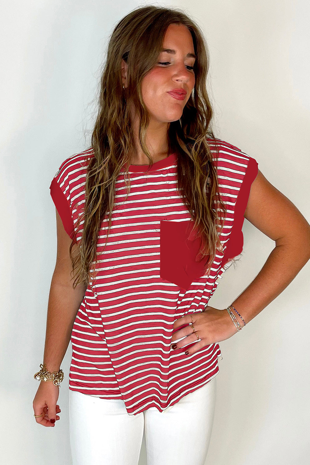 Stripe Chest Pocket Tank Top