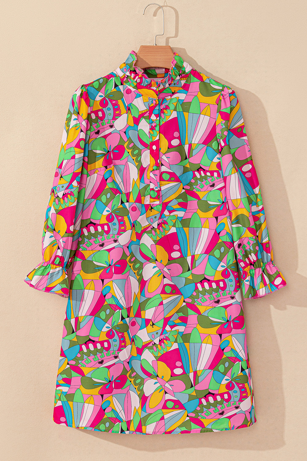Abstract Printed Buttoned Mini Dress