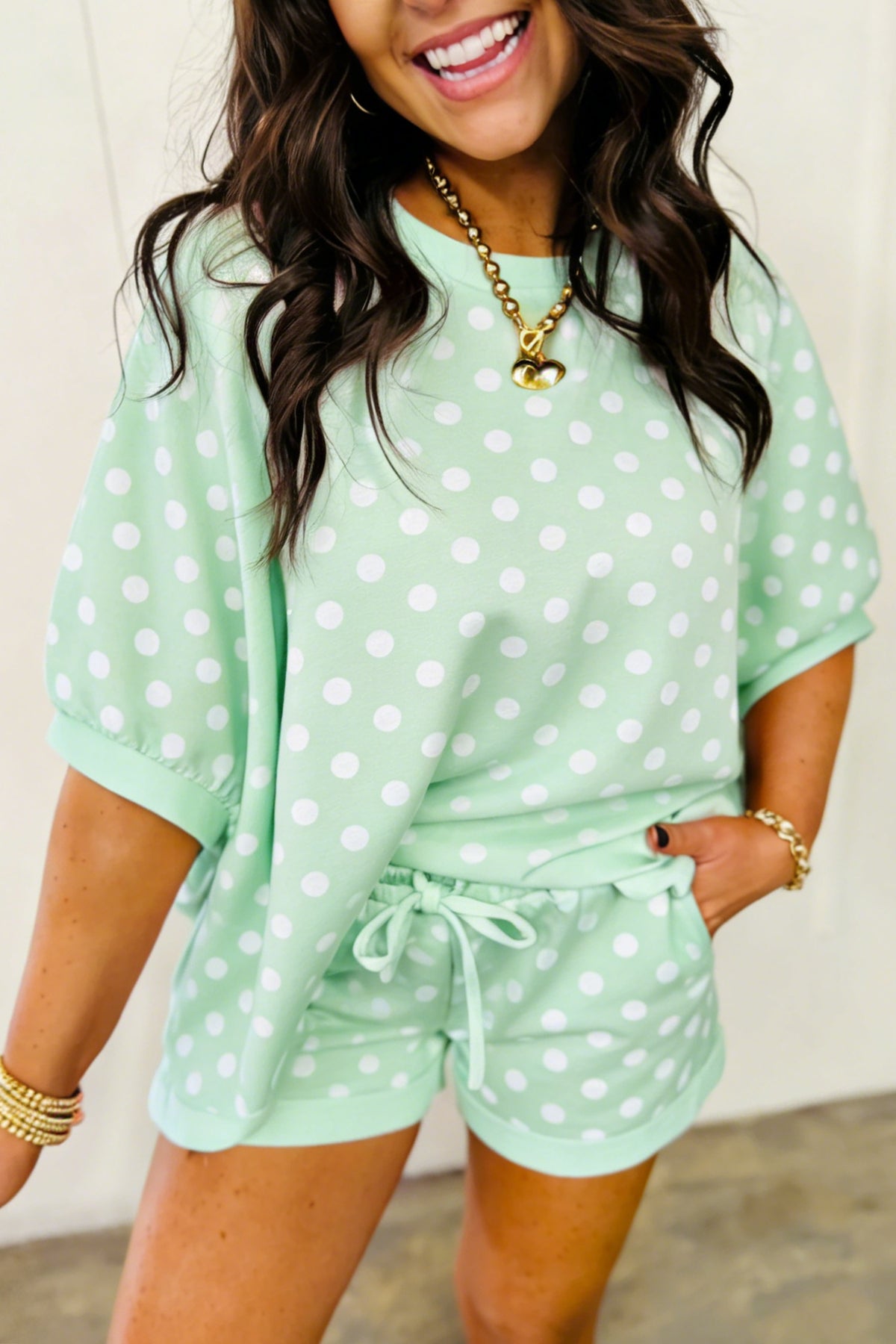 Polka Dot Drawstring Short Set