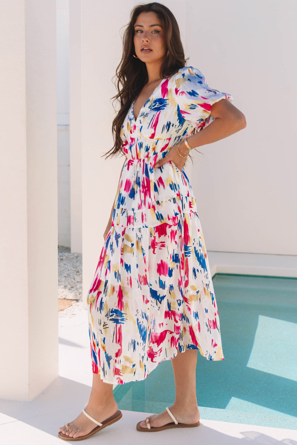 Puff Sleeve Tiered Maxi Dress