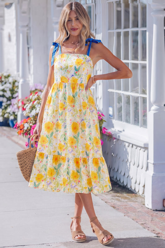 Denim High Waist Floral Dress