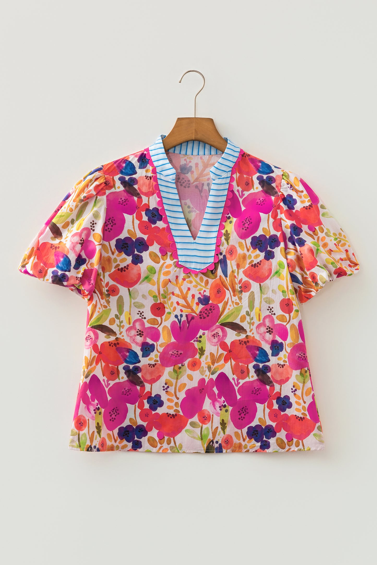 Floral V-neck Puff Sleeve Blouse