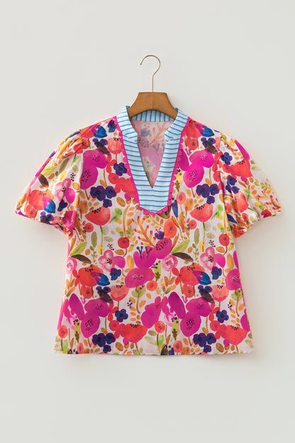 Floral V-neck Puff Sleeve Blouse