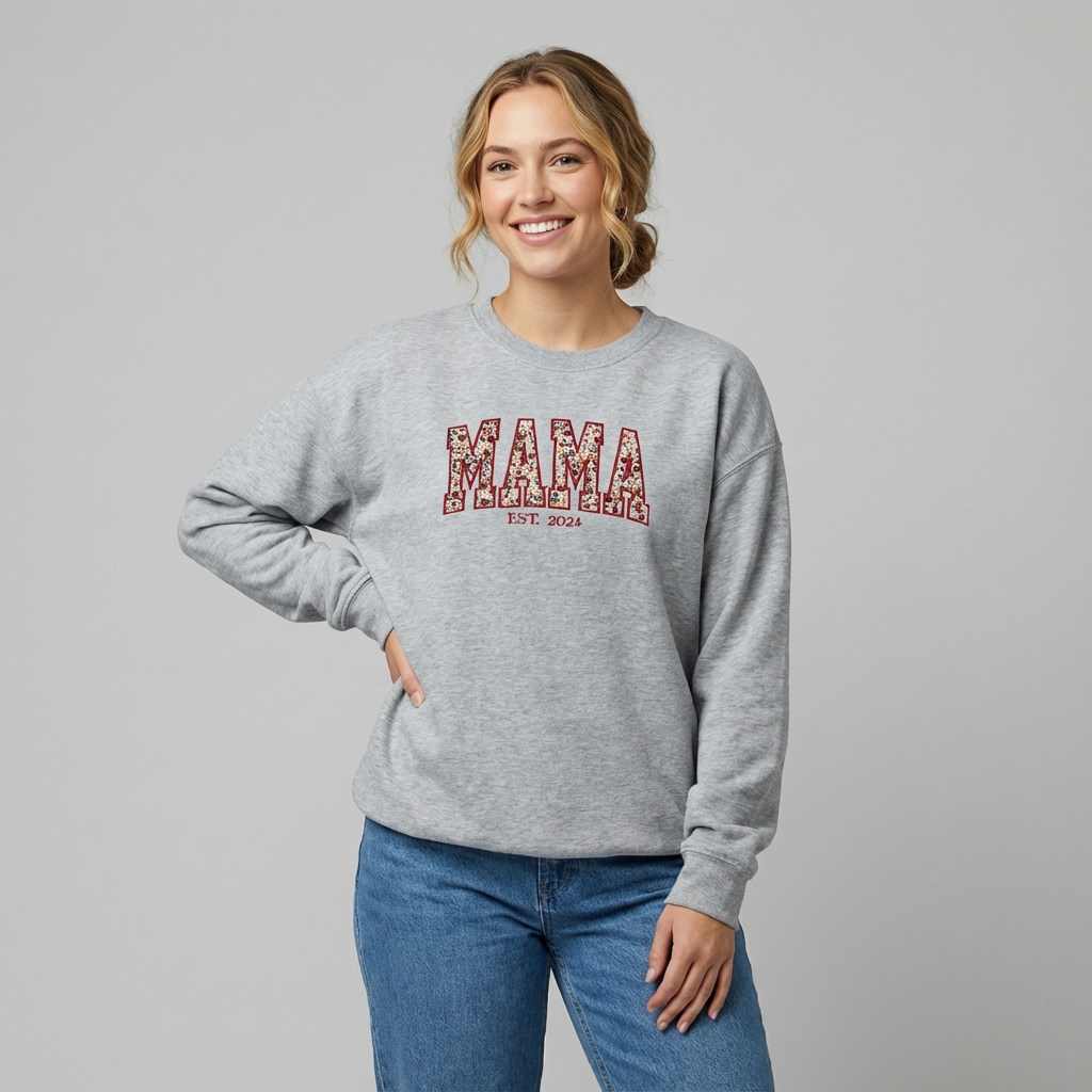 Floral Applique Custom Embroidered Sweatshirt